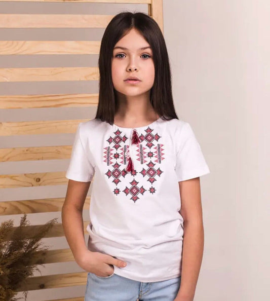 Modern Ukrainian Cotton Embroidered Vyshyvanka T-Shirt Blouse for Girls
