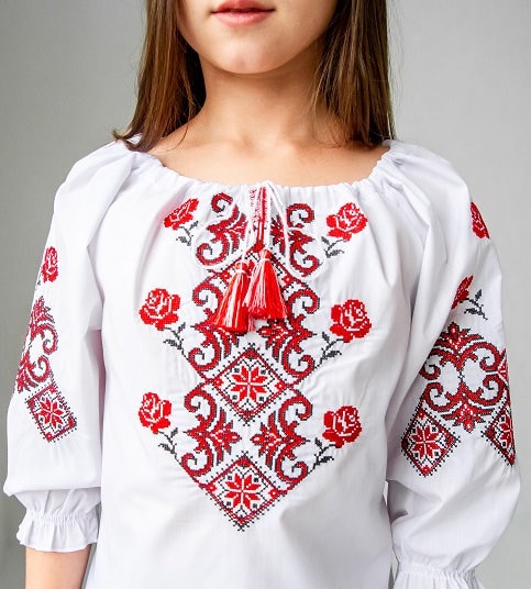 Ukrainian Folk Embroidered Vyshyvanka Blouse for Girls