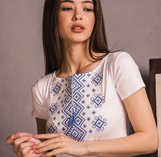 S-3XL White andBlue Vyshyvanka T-Shirt – Modern Embroidery Meets Everyday Style