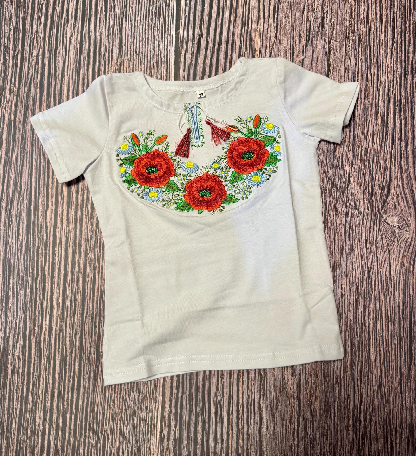 Modern Ukrainian Floral Vyshyvanka T-Shirt for Girls with Floral Pattern, Vyshyvanka Girls' T-Shirt