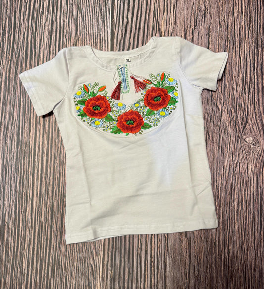 Modern Ukrainian Floral Vyshyvanka T-Shirt for Girls with Floral Pattern, Vyshyvanka Girls' T-Shirt