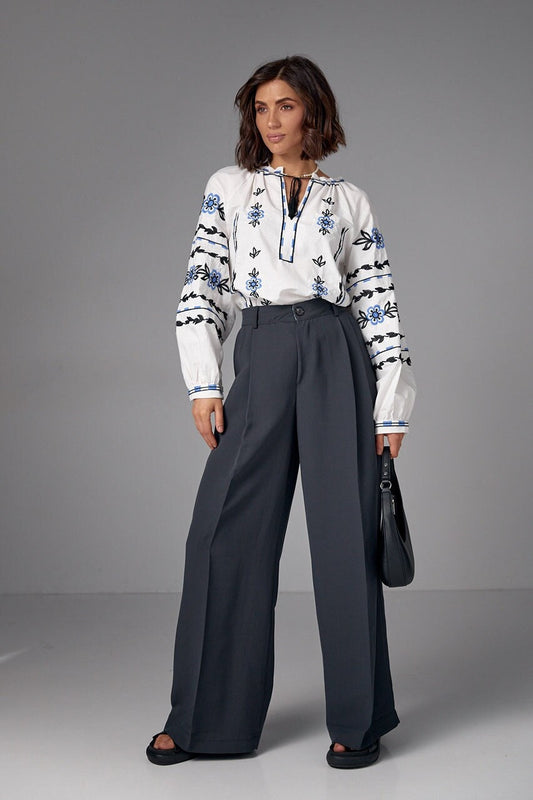White Ukrainian Embroidered Vyshyvanka Blouse with Tender Traditional Pattern